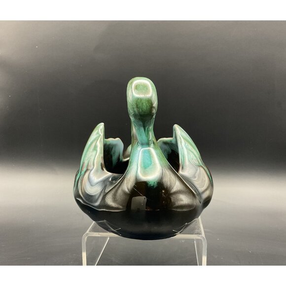Vtg Blue Mountain Pottery Ceramic Swan Planter Vase Blue Green Drip Glaze Canada - Picture 2 of 8